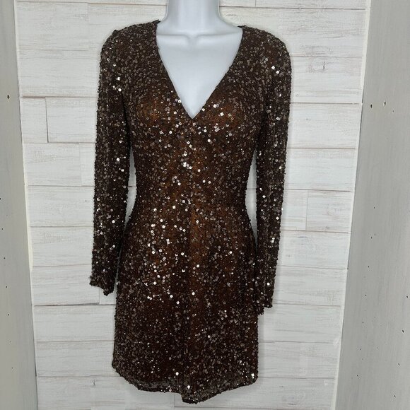 Shail K. Womens Sequin Cocktail Prom Mini Bodycon Dress Long Sleeves Size 2 - Picture 2 of 10